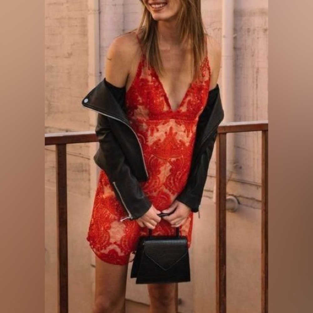 free people red and nude sequin dress
